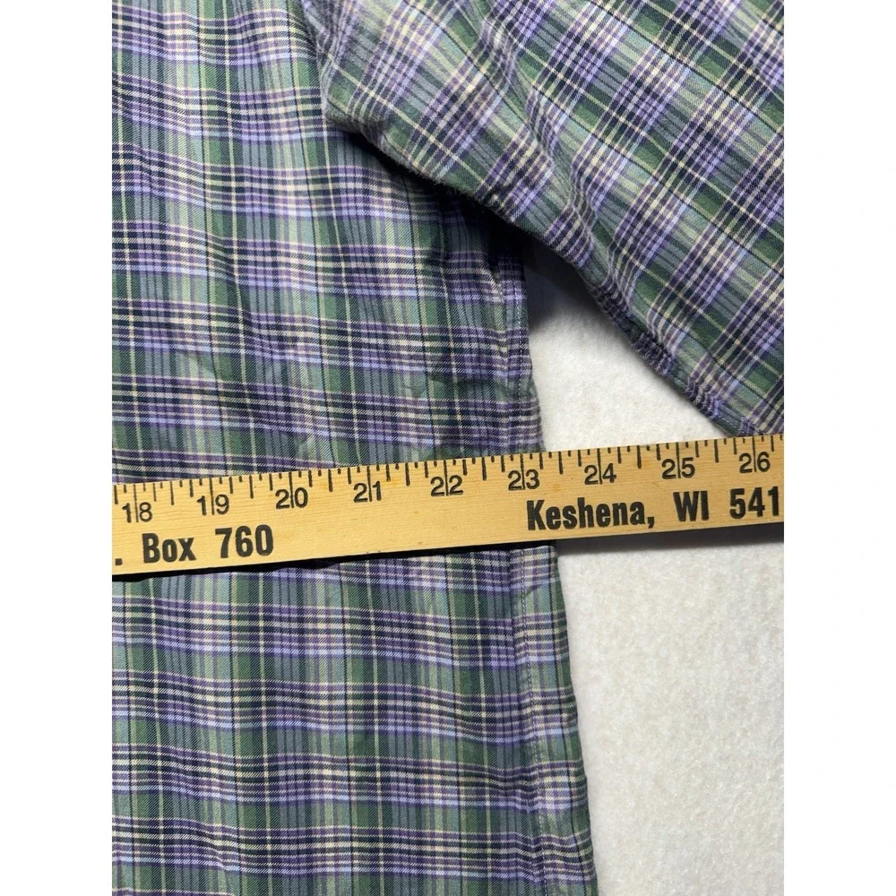 Polo Ralph Lauren Mens L Plaid Button Down Shirt Purple Green Long Sleeve Cotton